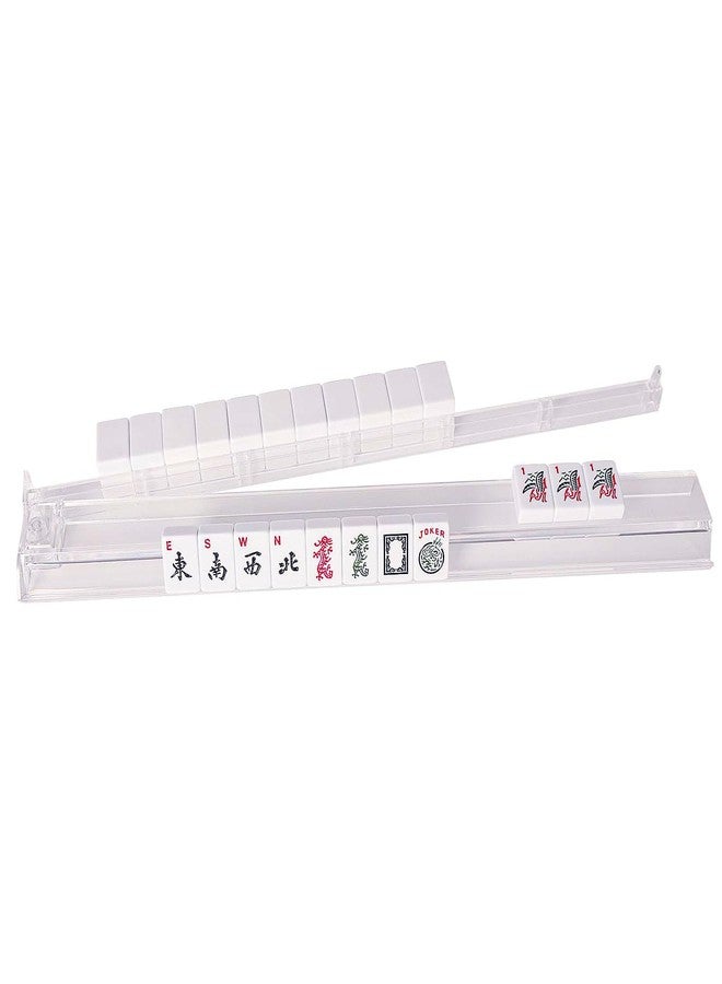 GUSTARIA Mahjong All-in-One Tile Rack & Pusher, Clear Acrylic Mahjong Rack and Pusher Combo, Modern American Mahjong Tile Racks, Set of 4, White - Image 4